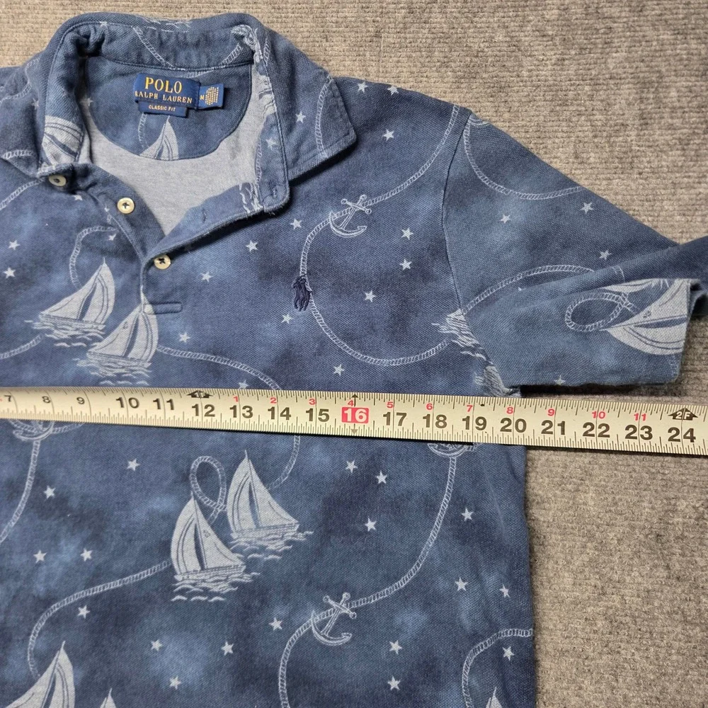 Polo Ralph Lauren Mens Blue Nautical Sailboat Anchor Print Polo Shirt Medium